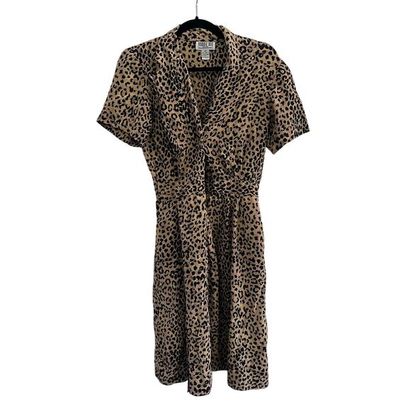 Vtg 90s Robbie Bee 100% Silk Cheetah Leopard Print Mini Dress Womens 10 Petite - Picture 1 of 16